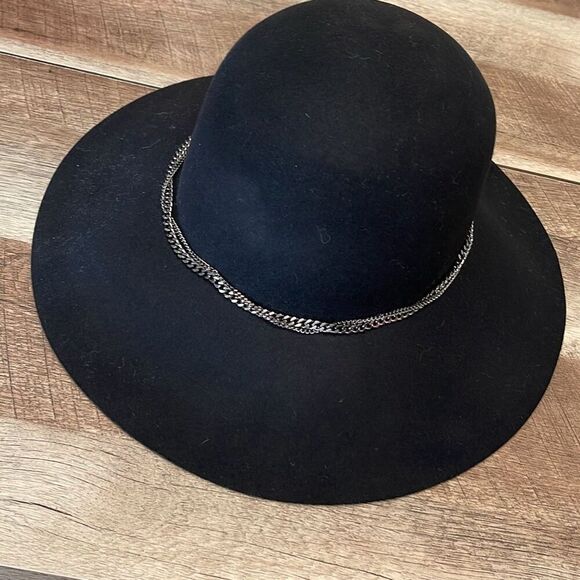 Saks Fifth Avenue Womens Wool Felt Floppy‎ Hat with Silver Chain Black One-Size main image 2